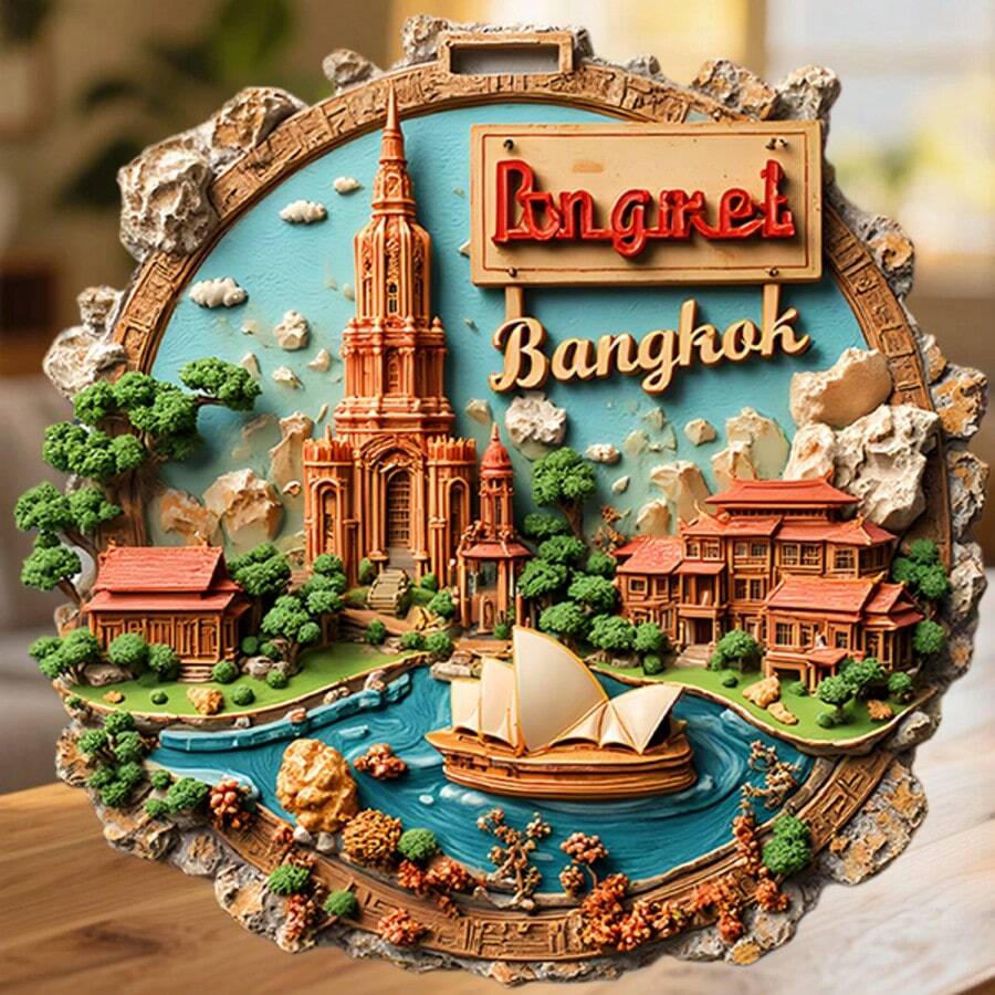 Bangkok Wat Arun Dawn Over The Chao Phraya With Sailing Boats Magnet Where The River Carries Ancient Dreams Keepsake For All Metal Surfaces Throughout The Home - A - View 1