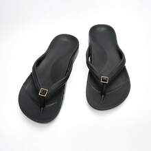 Unisex Arch Support Solid Color Beach Flip Flops Neutral Vacation Flip Flops Beach Home Spring Summer Autumn - Black - Black Diamond Shoe Flower - View 10