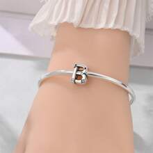1pc S925 Sterling Silver 26 English Alphabet Bead, Original Rhinestone Star 3D Design, Versatile Spacer Bead Accessory, Compatible With Bracelets And Necklaces, Customizable Initial, Showcases Personalized Style, Meets Handmade Crafting And Daily Wear Needs - Silver - View 3