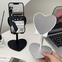 Cute Japanese Style Heart-Shaped Macaron Pink & White Color Smooth Surface 360° Rotating Stable Base Multi-Function Tablet & Phone Stand, Suitable For Live Streaming, Binge-Watching, Video Calls And All-Season Use - A - View 2