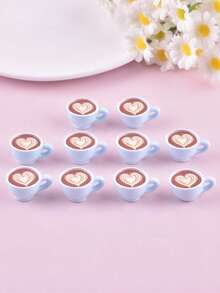 10pcs/Pack Mixed Color Heart-Shaped Coffee Cup Resin Pendants, Suitable For Women's DIY Jewelry Making - Coffee Cup - View 11
