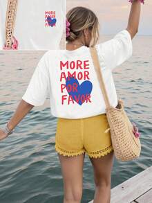 Camiseta feminina de manga curta, 100% estampada, tamanho 38. - Branco - Ver 1