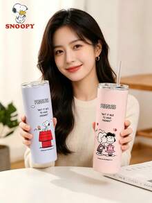 SNOOPY 1個史努比不鏽鋼保溫隨行杯 車用杯架杯 戶外便攜吸管杯 咖啡馬克杯 附蓋與吸管 大容量保溫水瓶 - 彩色 - 查看 2