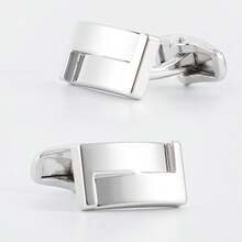 Smooth Rhinestone Inlaid Electroplated Silver Cufflinks, Men's French Shirt Cufflinks - Silver - View 15