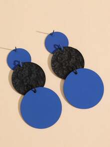 1 Pair Round Embossed Stud Earrings, Versatile For Women's Daily Wear - Blue Black Blue - View 3