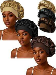 CONFLASS 10pcs Assorted Satin Wide Brim Sleep Cap/Hair Cover For Women, Suitable For Daily Use, Random Colors - Multicolor - View 11