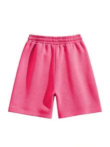 Minimalist Solid Color Drawstring Bermuda Sweat Shorts For Men, Versatile Casual Fitness Shorts Sports - Rose Red - View 3