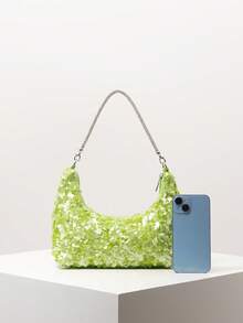 (Random Pattern) Shoulder Bag, Sequin Bag, Women's Handbag, Evening, Party Outfit, Ball Bag, Ball Accessories, Wedding Supplies, Elegant Women's Wallet, Gift - Green - View 3