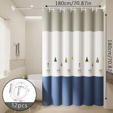 1pc Pendant Light Pattern Shower Curtain, Cartoon Design, Bathroom Divider Curtain, Includes Hooks, Easy To Install - Multicolor - View 11