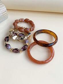 1/5 piezas Conjunto de pulseras de acrílico multicolor elegante y vintage de moda, adecuado para el uso diario de las mujeres - Multicolor - Ver 8