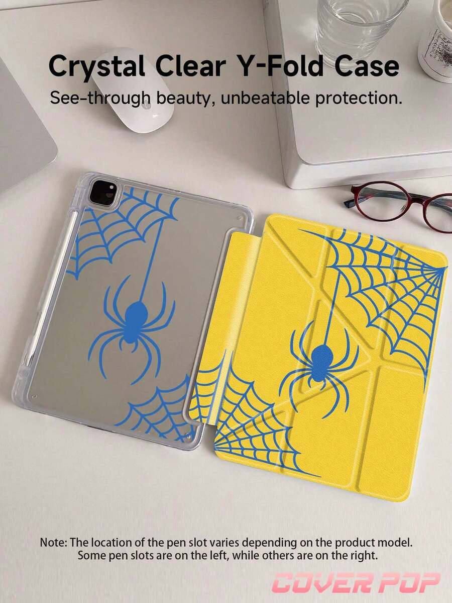 Halloween Spider Tablet Protective Case, Double-Sided Acrylic Transparent Crystal Backplate Shockproof Sleep/Wake Tablet Protective Case, Suitable For IPad/Tablet, Compatible With IPad 10th Gen, 10.2/Mini6/Mini7/9.7 Inch, Tablet Protective Case Compatible With Samsung Galaxy Tab A9 Plus, Perfect Holiday Gift, Fashionable Minimalist Pattern
