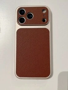 Fashion Lychee Leather Texture Large Window Phone Case Compatible With IPhone 17 Pro Max 17 Pro 16 Pro Max 15 14 Pro 13 12 Pro 17 Camera Protection Matte Soft Edge Shockproof Protective Cover With Portable Wrist Strap Lanyard - Dark Brown - View 5