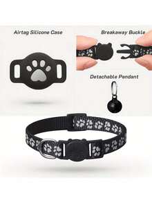 1pc Pet Cat Locator Collar Compatible With Apple Find My Tracker Reflective Collar, Adjustable Reflective Cat Collar, Pet Anti-Loss Device, 7-9 Inch Animal Print Design, Cat Specific Detachable Collar Not Compatible With Android - Multicolor - View 9