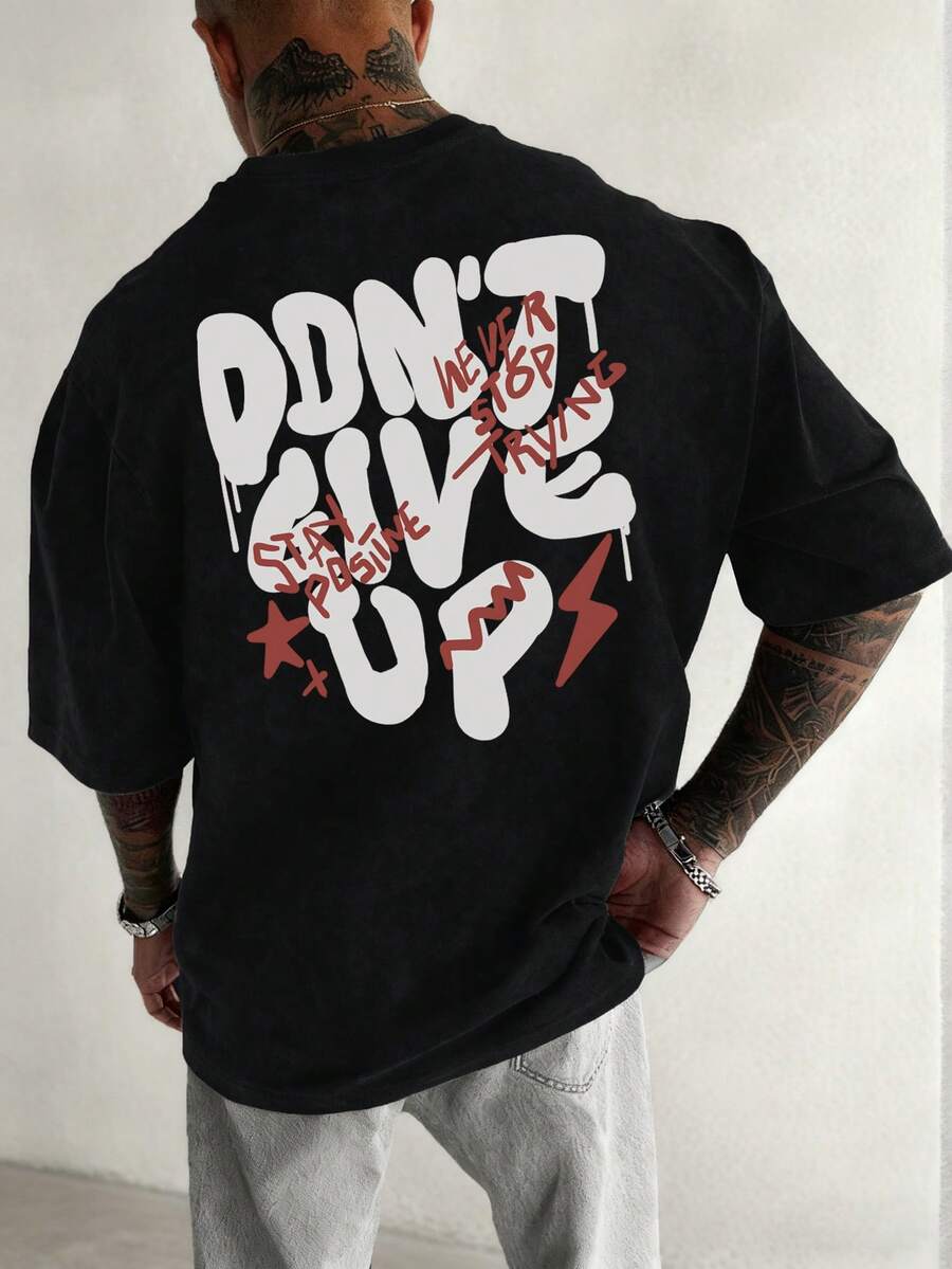 Men's Casual Letter Print Round Neck Short Sleeve T-Shirt, Summer