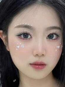 1pc Iridescent Heart Face Rhinestone Stickers, Mixed Sizes + Linear Design, Self-Adhesive Backing, Stage Makeup Eye And Tear Drop Shape Glitter Stickers - Multicolor - View 4