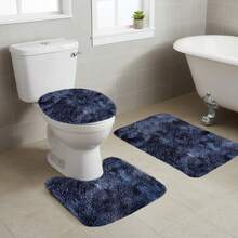 3Pcs Bathroom Rugs Set, Multi Purpose Non-Slip Bath Mats Set - Comfortable Soft Modern Style Toilet Carpet, Fast Absorbent, Machine Washable, Perfect For Bedroom Decor, Toilet Floor, Shower Room - Dark Blue - View 3
