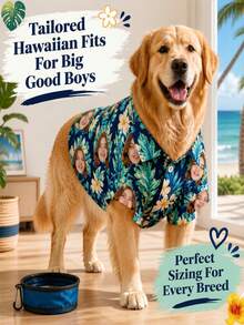1pc Custom Pet Hawaiian Shirt For Dogs Personalized Photo Tropical Shirt Funny Pet Vacation Outfit For Small Medium Large Dogs Beach Party Holiday Travel Birthday Gift For Pet Lovers Puppy Cat Pattern Button Up Dog Clothes Costume Outfit - Multicolor - View 2