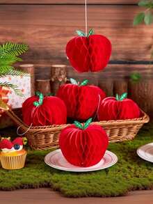 6pcs Honeycomb Apple Shaped Decorations, Back To School Party Apple Decor, Back To School Party Indoor School Outdoor Garden Room Decor, Baby Shower Decorations, Kindergarten Hanging Decor, Apple Shaped Party Decoration Supplies - Multicolor - View 4