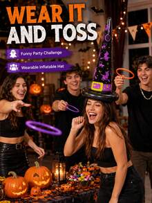 5pcs/1pc Dual-Use Inflatable Witch Hat Ring Toss Game, Wearable On Head And Ground Throwing, Includes 4 Colors Rings And Hand Pump, Halloween Party Classroom Group Game Supplies - Halloween Inflatable Witch Hat Ring Toss - View 6
