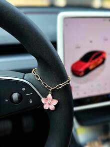1pc Alloy Cherry Blossom Car Hanging Ornament, Car Interior Steering Wheel Decoration Accessory - A - View 3