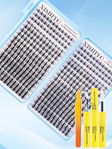 384pcs Cartoon Style Individual Eyelash Extension Kit, 12-18mm C Curl, Anime Style Thin Spiky Cluster Lashes, Includes Adhesive, Sealer And Remover, DIY Eyelash Extension Kit For Beginners, Cartoon Style False Eyelash Set, Spiky False Eyelash Extension Kit, Anime Style Individual False Eyelashes, Voluminous And Curly Effect, DIY Home Eyelash Set, Cluster False Eyelash Set, Includes Adhesive, Waterproof Glue And Tweezers - Multicolor - View 6
