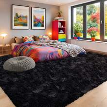 WISH TREE 8x10 Area Rugs For Living Room, Fluffy Shaggy Rug Soft Carpets, Big Rugs For Bedroom Home Decor Aesthetic Black - 黑色 - 查看 4