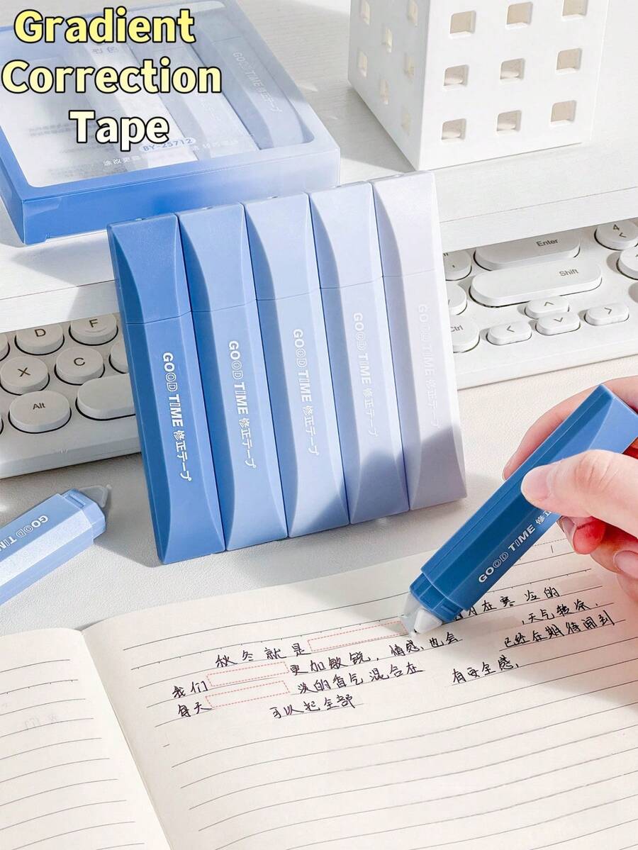 5pcs Gradient Pen-Style Correction Tape, High Aesthetic Smooth Tape, Compact & Portable, Fits Most Pens, Great For Homework, Note Taking And Daily Study Error Fixing, Back To School - Multi Colors - View 1