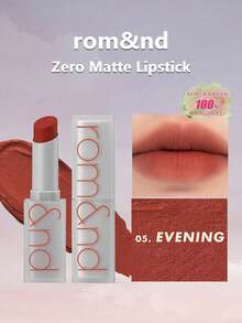 Rom&nd ZERO MATTE 霧面唇膏 05 EVENING，絲絨霧面質地，輕盈不乾澀，柔焦霧面妝效，模糊唇妝效果，日常霧面妝容，專業彩妝，特殊場合，韓系彩妝，韓國化妝品，3g/0.11oz - # 05 - 查看 2