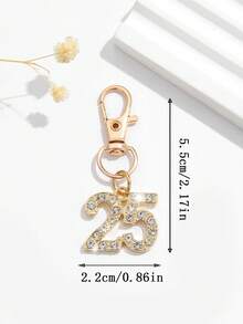 1pc Fashionable European And American Creative Versatile Cute Mini Lucky Number 1-25 Keychain Bag Charm, Suitable For Women's Car Keys, Bag Decoration And Gift Giving - Gold - View 12