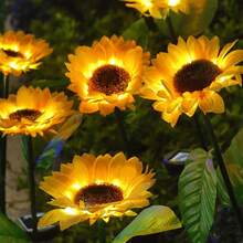 1pc Solar Powered Outdoor Garden Decorative Light, With 3 Sunflower/Dandelion Light Heads, Waterproof Solar Outdoor Light, Auto On/Off, Suitable For Garden, Patio, Yard - 3 Sunflowers - View 10