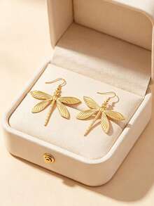 1 Pair Sweet Elegant Metal Dragonfly Earrings For Women, Holiday Birthday Date Party Vacation Shopping Daily Commute Accessory - Dragonfly - View 2
