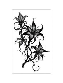 1pc Dark Gothic Black-Grey Thorn Lily Vine Pattern Temporary Tattoo Sticker, Realistic Fake Tattoo Design, Suitable For Travel, Music Festivals, Gaming, Graduation Gifts, Lasts 3-5 Days - Black - View 4