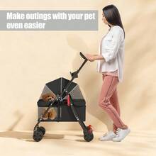 TONSSIDA Foldable Pet Stroller With Breathable Mesh, 4-Wheel Dog Stroller With Canopy, Travel Pet Carriage For Small Dogs & Cats(Black) - Light Grey - View 4