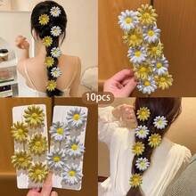 10pcs Silver Yellow Flower Hair Clips Pastoral Style Hair Accessories - Multicolor - View 10