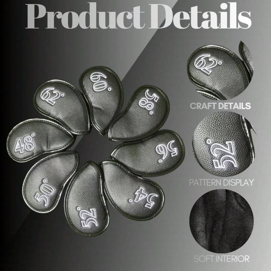 Minimalist Black & White Dual-Color Golf Wedge Cover Protective Sleeve 48°-62° Full Size Coverage Black & White Lychee Pattern PU Leather Wear-Resistant Anti-Collision Low-Key Stain-Resistant Meets Different User Preferences - Black - View 1