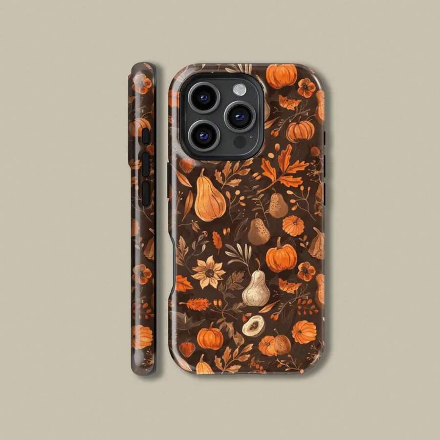 Autumn Pumpkin Pattern Phone Case For IPhone 17 16 15 14 13 12 11 Pro Max, Autumn Protective Cover For Samsung Galaxy S21 S22 S23 S24 S25 Plus Ultra Case - 紅黑色 - 查看 1