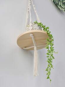 1pc Woven Rope Plant Hanging Shelf With Tassels, Bohemian Style Wall Decor For Indoor/Outdoor, Suitable For Succulent Pots, Air Plants, Bedroom, Living Room, Balcony, Patio, Apartment, Dorm, Farmhouse Wall Storage Rack - Style 1 - View 9