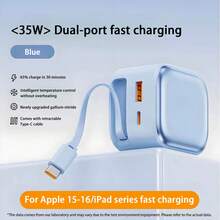 35W GaN 充电器，内置 Type-C 数据线，快充适配器，USB A+C 双端口墙式充电器，兼容 、手表、耳机、平板电脑、系列手机适配器 - 查看 9