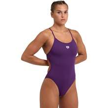 Arena Performance Women's Team Solid Lace Back Swimsuit One Piece Bathing Suit Variant 6 - Plum/White Logo - View 1