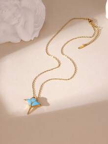 1pc Fashionable Vacation Style 18k Gold Plated Stainless Steel Enamel Starfish Shell Crab Pendant Necklace For Women, Suitable For Beach Vacation Wear - Multicolor - View 10