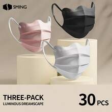 30pcs Fashionable Individually Wrapped Disposable Face Masks, Wavy Design, Suitable For Daily Life And Outdoor Activities, Unisex, Multiple Colors Available, Great Holiday Gift - Multicolor - View 10
