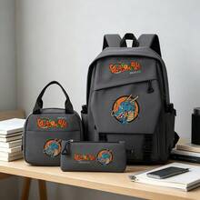 Miniso Grey Dragon Ball Shenron Anime Print Backpack Set, 3 PiecesSchool Bag With Lunch Bag & Pencil Case, Lightweight Travel Daypack For Boys Girls - Grey - View 6