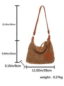 2026 New Woven Bag For Women, Fashion Hollow Breathable Versatile Crossbody Bag, Large Capacity Vacation Beach Shoulder Bag - Khaki - View 2