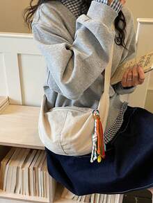 新款女款百褶肩背包 牛津布休閒百搭純色斜背包 個性編織手提包 大容量可折疊女包 - 白色 - 查看 5