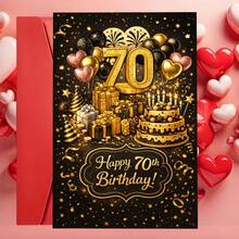 Elegant Glitter 70th Birthday Card, Cake & Balloons Design - 13*18 - View 1