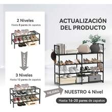 LYBH-HJY Shoe Organizer, 4-Tier Shoe Rack With Multifunctional Hooks For Stackable Shoe Storage For Up To 20 Pairs, Space-Saving Shoe Rack For Storing And Organizing Shoes - Black-model 01-4 Covers - View 4