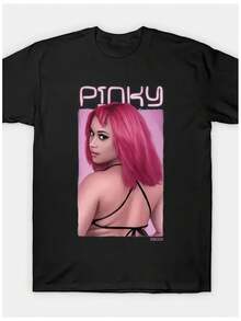 Maglietta grafica vintage da uomo e donna - T-shirt in cotone morbido e traspirante con girocollo - Nera con testo rosa - Vestibilità regolare, camicia casual per uso quotidiano - Lavabile in lavatrice - nero - Visualizzare 1
