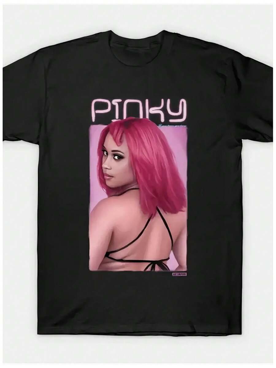 Maglietta grafica vintage da uomo e donna - T-shirt in cotone morbido e traspirante con girocollo - Nera con testo rosa - Vestibilità regolare, camicia casual per uso quotidiano - Lavabile in lavatrice - nero - Visualizzare 1