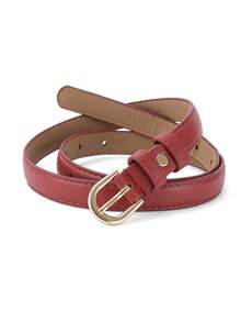 2pcs/Set Buckle Belt, Fashionable Versatile Minimalist Korean Style - Burgundy + Coffee Brown - View 2