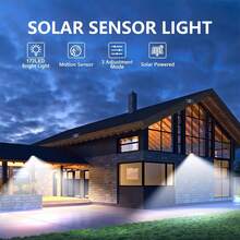 太陽能戶外燈，172 LED，IP65 防水，感應器與遙控器，3 種照明模式，5.0m 無線太陽能投光燈，花園街道露台庭院戶外壁燈 - 查看 11